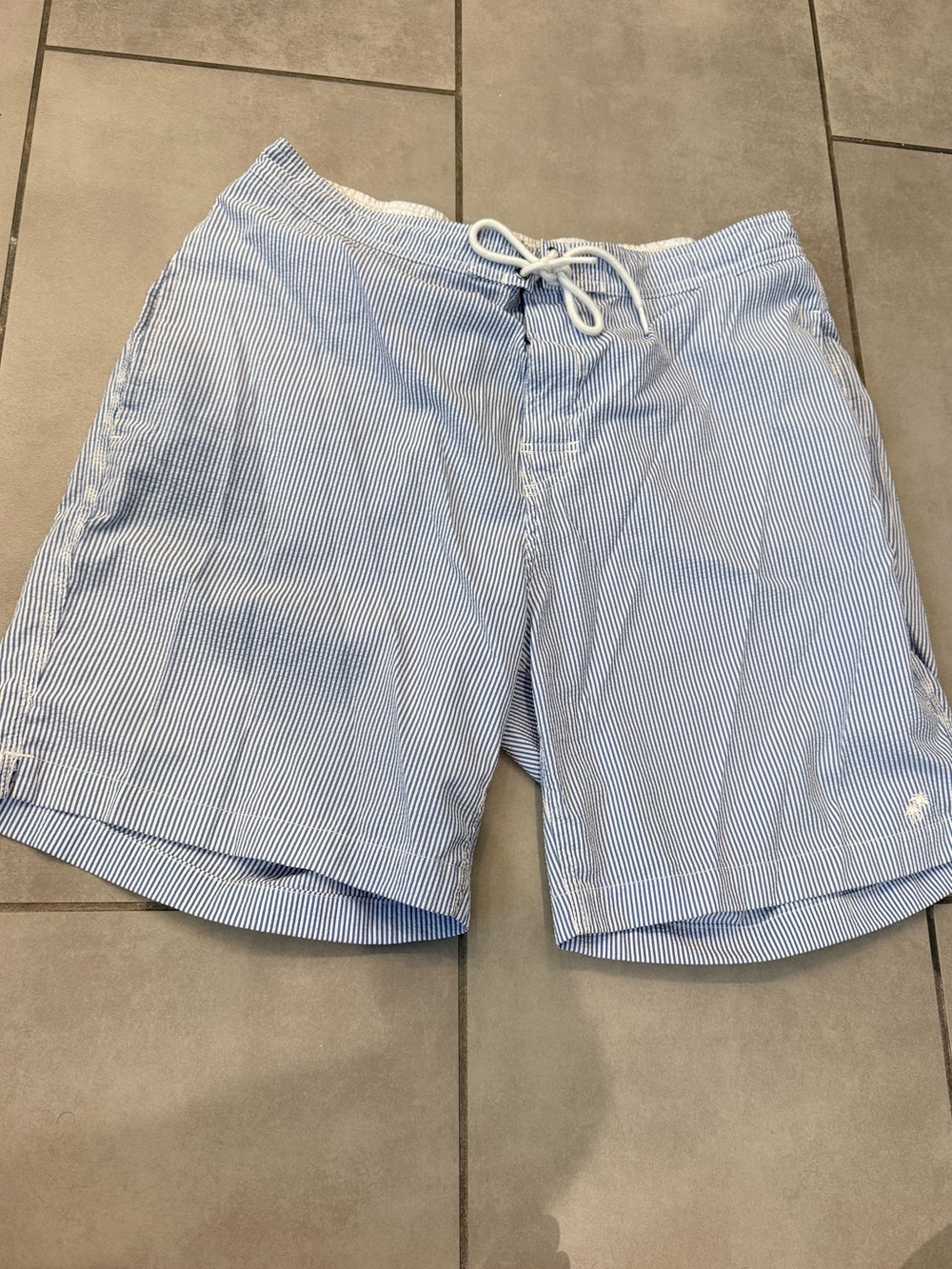 Hollister Light Blue & White Pinstripe Swim Trunks